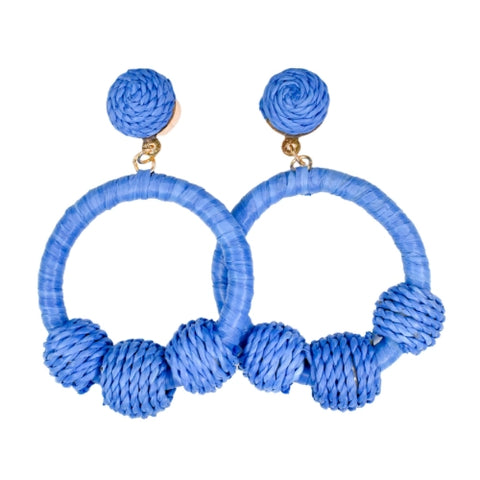 Blue Raffia Circle Earrings