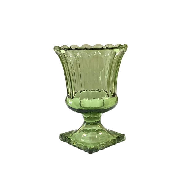 Vintage Footed Green Glass Vase  - 2 available