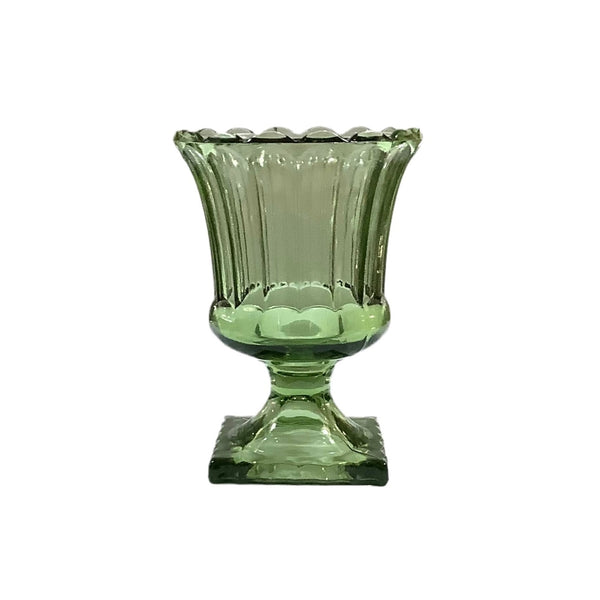 Vintage Footed Green Glass Vase  - 2 available