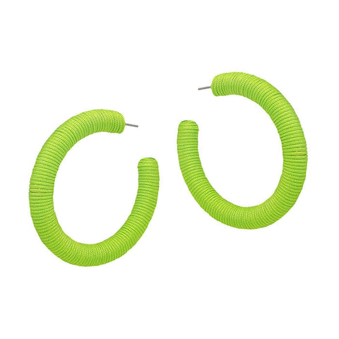 Neon Green Thread Hoop Earrings