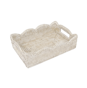 Scalloped White Washed Rattan Trays
