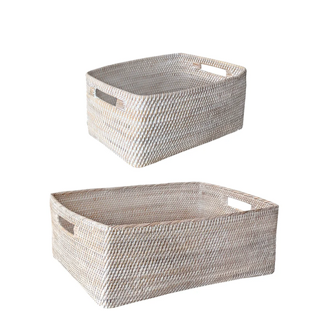 Whitewashed Rattan Handled Basket (3 sizes)