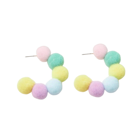 Colourful Pompom Hoop Earrings