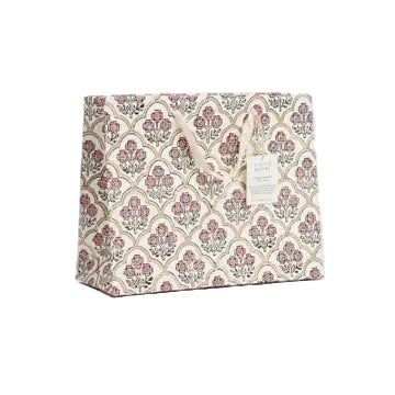 Hand Block Printed Gift Bag - Trellis Pink Earth