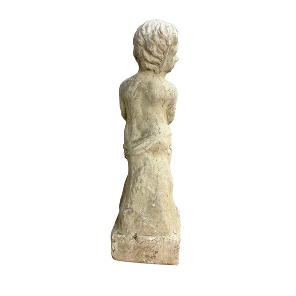 Vintage Cast Stone Cherub Figurine Holding a Rose II