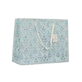 Hand Block Printed Gift Bag - Floral Lattice Blue Opal