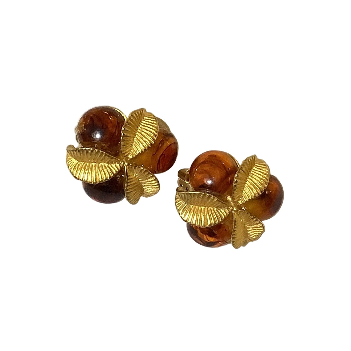 Vintage Amber & Gold Clip On Earrings