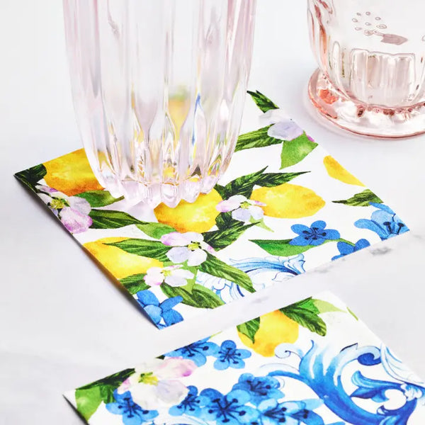 Fiorella Lemon Cotton Cocktail Napkins 50 Pieces