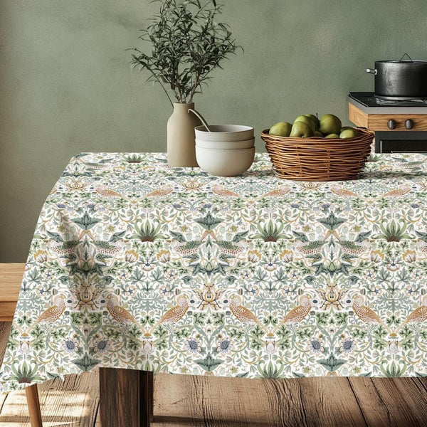 William Morris Strawberry Thief Linen Tablecloth - White