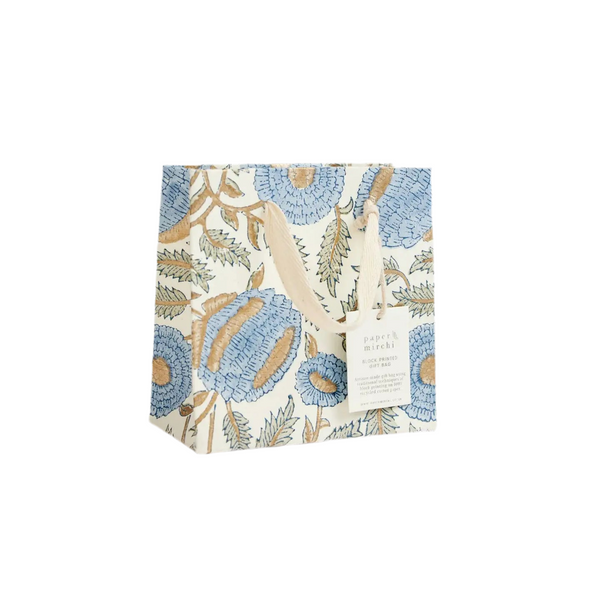 Hand Block Printed Gift Bags - Marigold Glitz Blue Stone