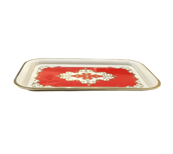 Vintage Cream, Red & Gold Metal Tray