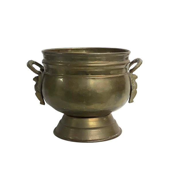 Vintage Brass Planter with Decorative Lion Head Handles