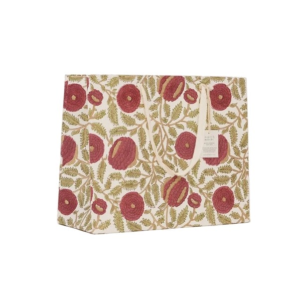 Hand Block Printed Large Gift Bag - Scarlet Refresh
