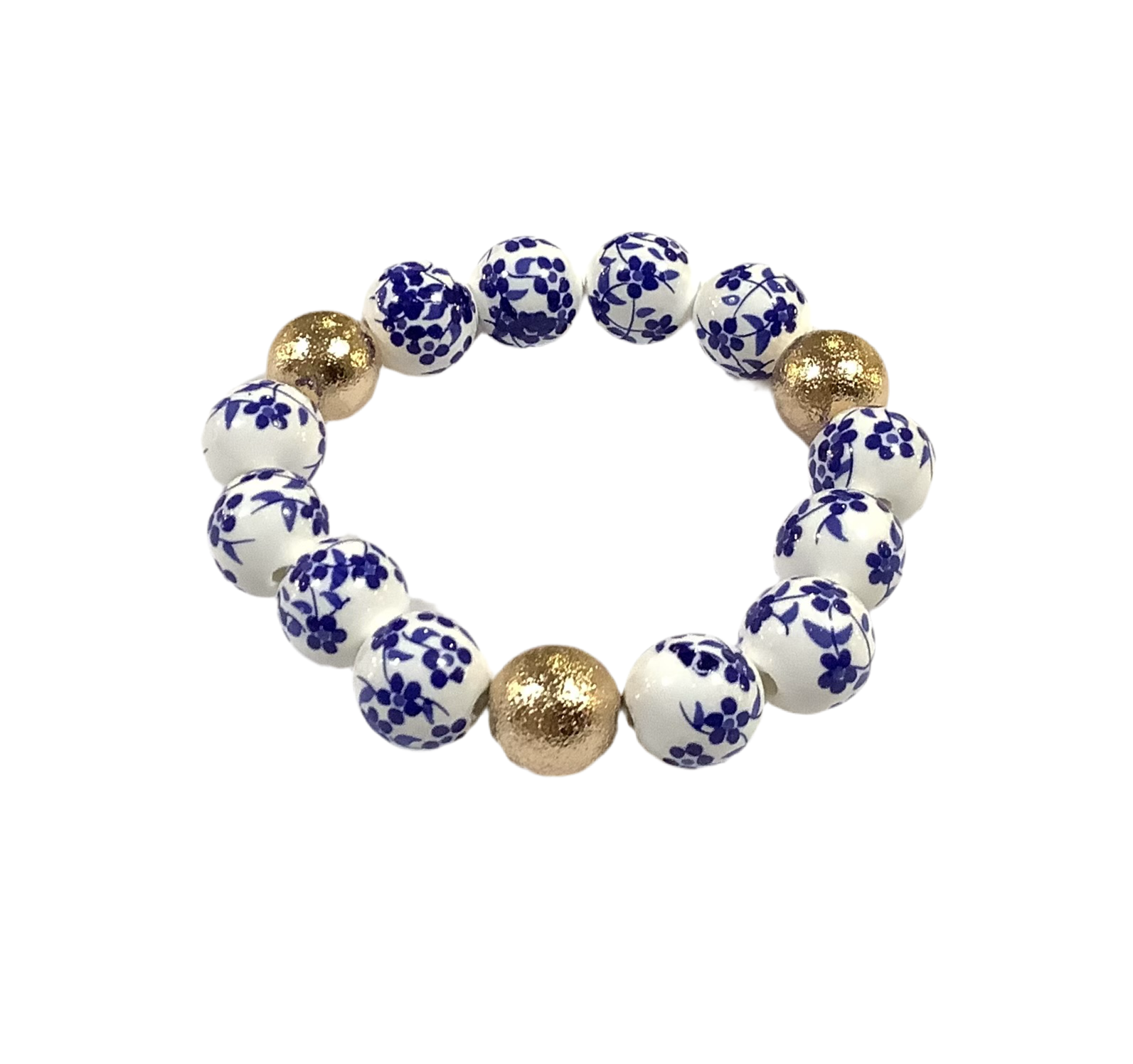 Blue, White & Gold Stretch Bracelet