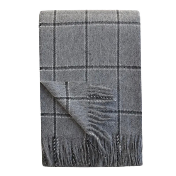 Stowe Dark Grey Checks Alpaca/Wool Throw