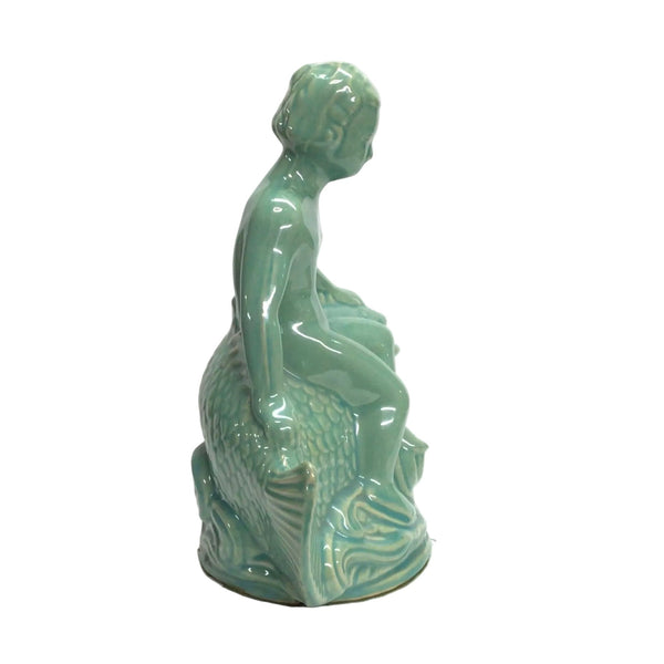 Vintage Turquoise Boy & Fish Figurine