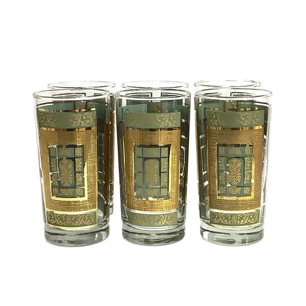 Vintage Green Filigree Libbey Highball Glasses s/6