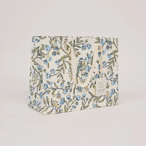 Hand Block Printed Gift Bags - Song Birds Blue Stone