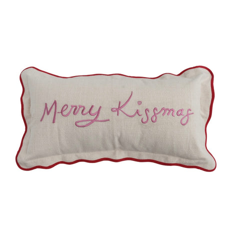 Merry Kissmas Cotton Embroidered Lumbar Pillow