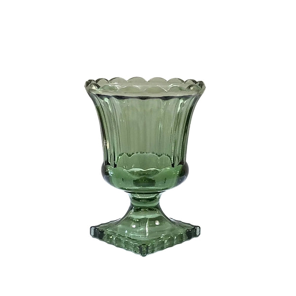 Vintage Green Glass Fluted Pedestal Vase