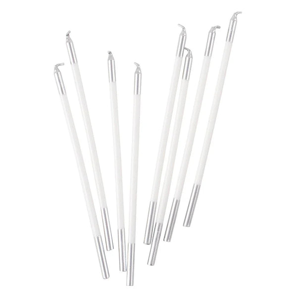 Slim Birthday Candles in White & Silver