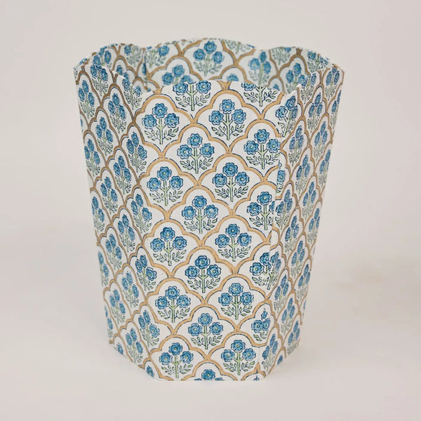 Block Printed Waste Paper Basket - Trellis Indigo