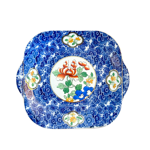 Vintage Blue & White Floral Cake Plate