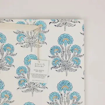 Hand Block Printed Gift Bag - Aurora Blue Opal