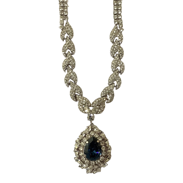 Vintage Rhinestone & Blue Stone Necklace
