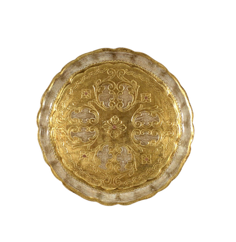 Vintage Gold & White Round Florentine Tray