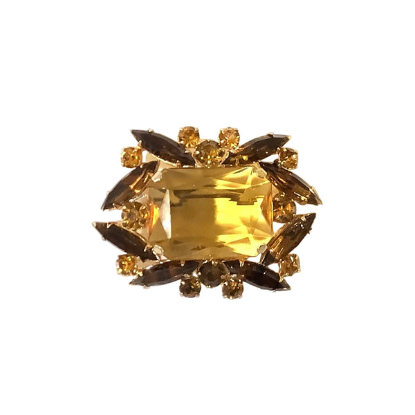 Vintage Amber Rhinestone Brooch