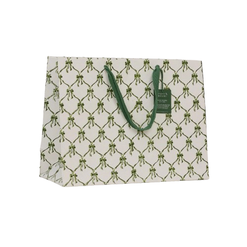 Hand Block Printed Large Gift Bag - Holly Green
