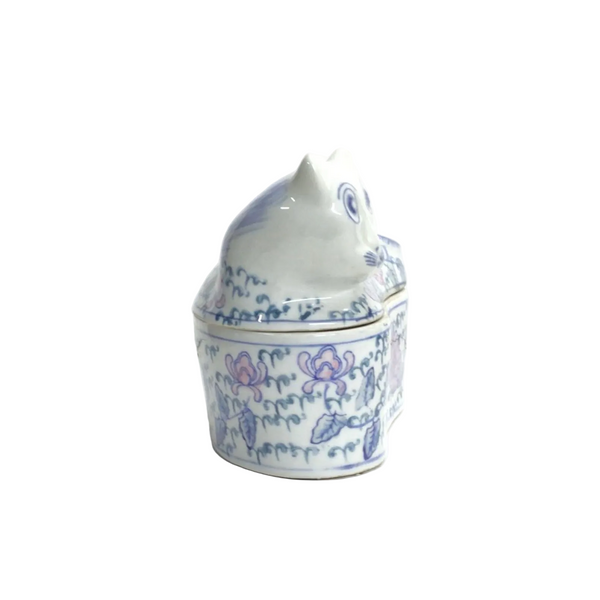 Vintage Chinoiserie Ceramic Cat Trinket Box