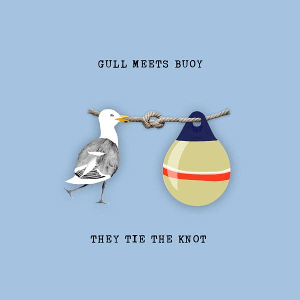 Gull meets Buoy, Nautical Card Wedding Card