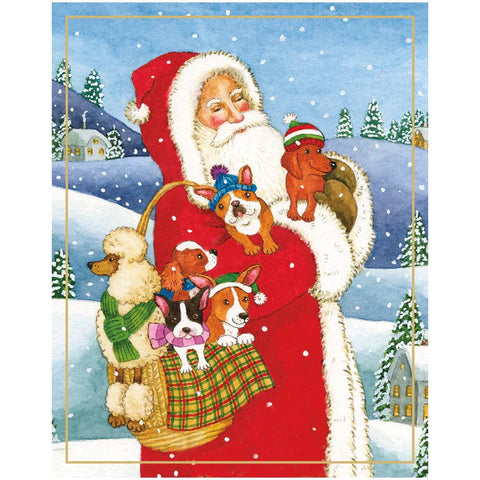 Santa With Dogs Petite Boxed Christmas Cards