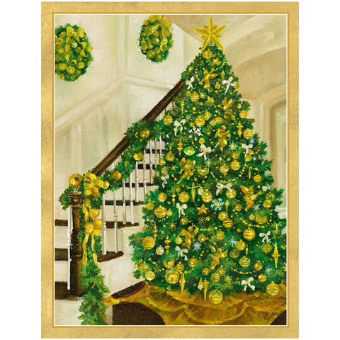 Golden Christmas Tree and Staircase Boxed Cards