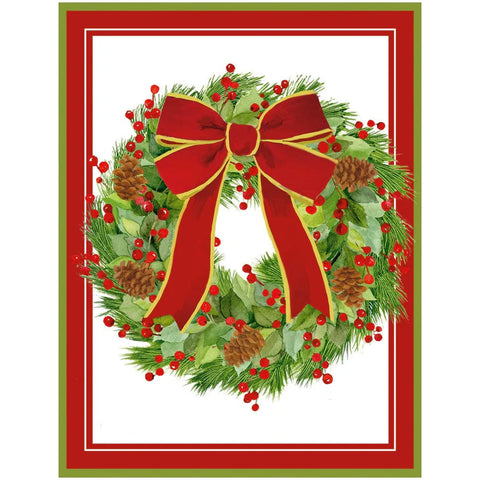 White Pine and Red Bow Wreath Boxed Christmas Cards