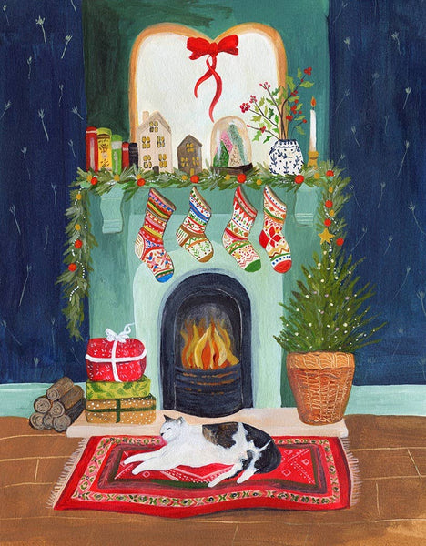 Fireplace Cat - Christmas Card Pack