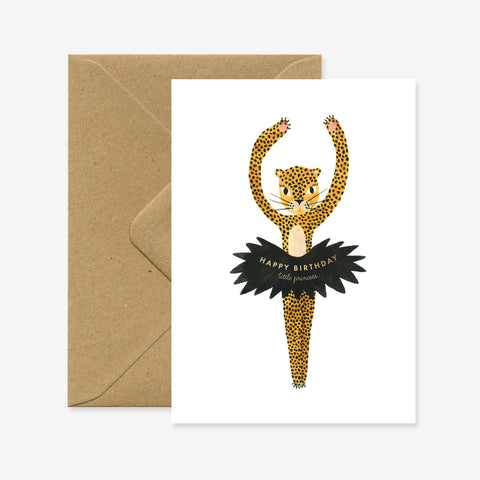 Gold Leopard Ballet Birthday Card