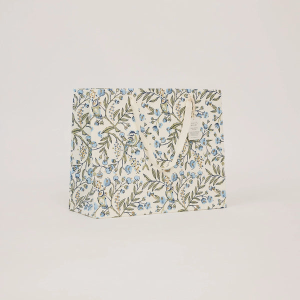 Hand Block Printed Gift Bags - Song Birds Blue Stone
