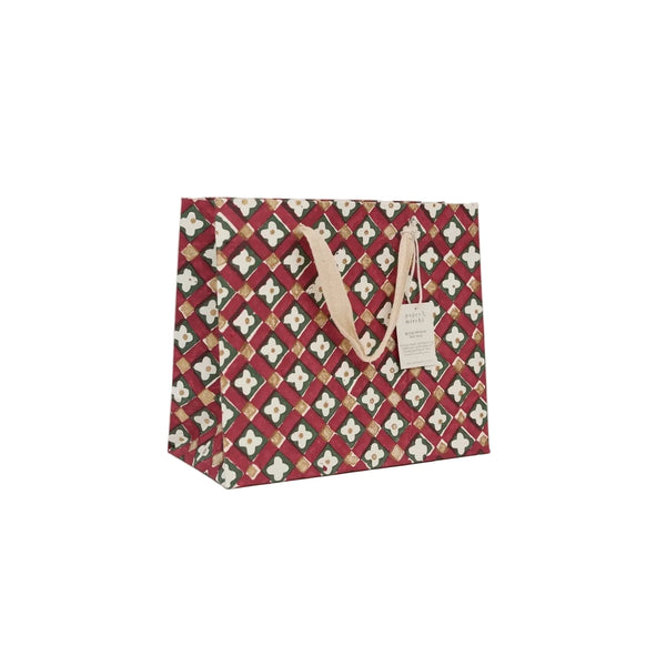 Hand Block Printed Medium Gift Bag - Traditional Christmas
