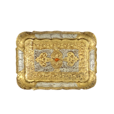 Vintage Florentine White & Gold Rectangular Tray
