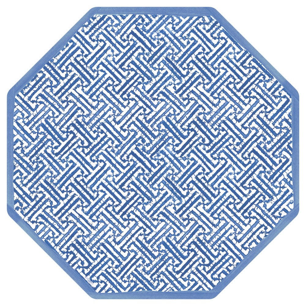 Fretwork Blue Octagon Paper Placemats - 12 Per Package