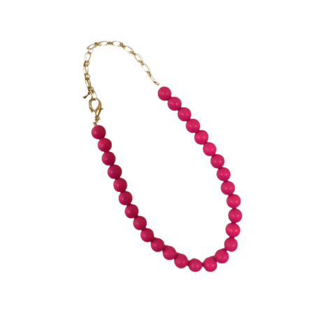 Wood Beaded Necklace - Fuchsia