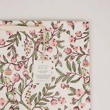 Hand Block Printed Gift Bags - Song Birds Blush