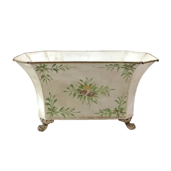 Vintage Hand-Painted Footed Metal Planter