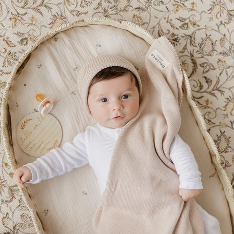 Cotton Knit Baby Blanket & Hat Gift Set - Oatmeal