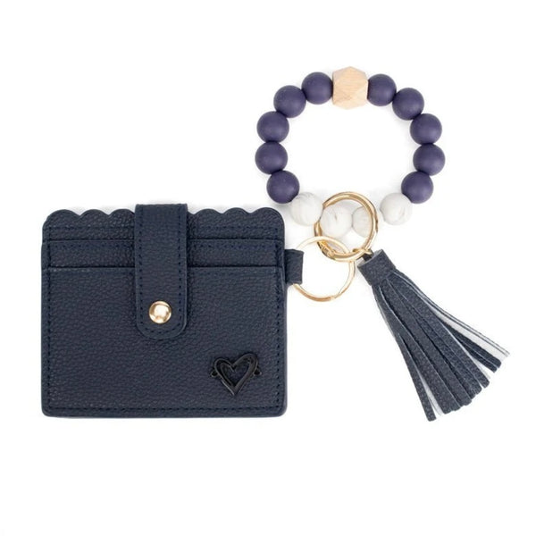 Calgary Vegan Leather Bracelet Card Case - Navy Scalloped