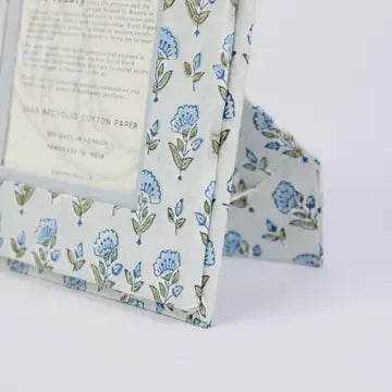 Block Printed Picture Frame - Ditsy Floral Blue Stone