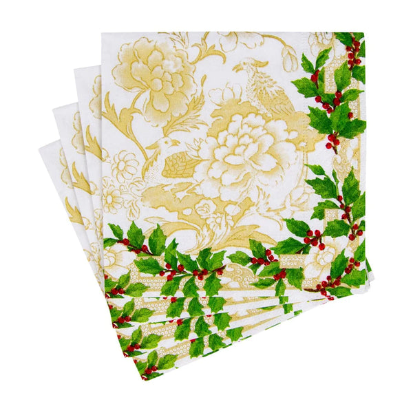 Cocktail Napkins - Holly Ceramic Ivory/Gold